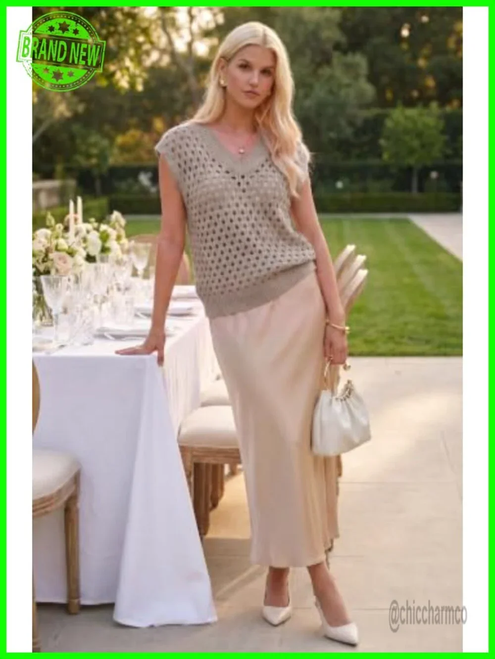 Women's Wool Blend Sleeveless Crochet Sweater Vest - Hollow Out V-Neck Pullover